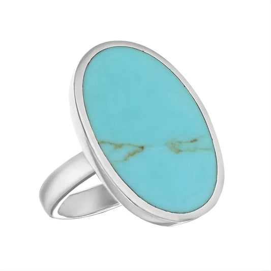 Grande bague ovale turquoise argentée