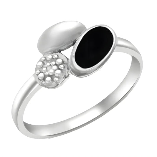 Bague Argent Zircon et Onyx Noir