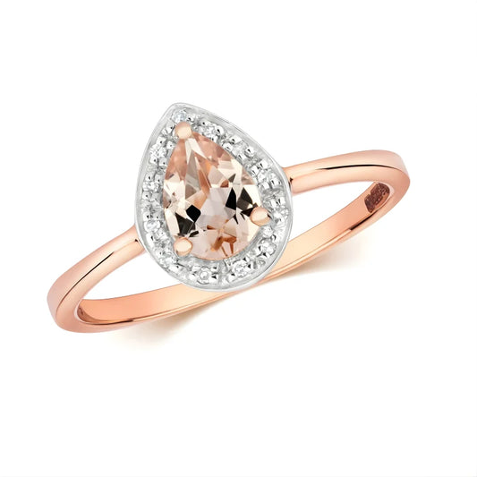 Bague Halo Morganite Poire et zircons