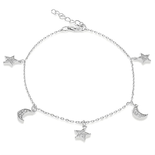 Bracelet à Breloques Lune et Étoile