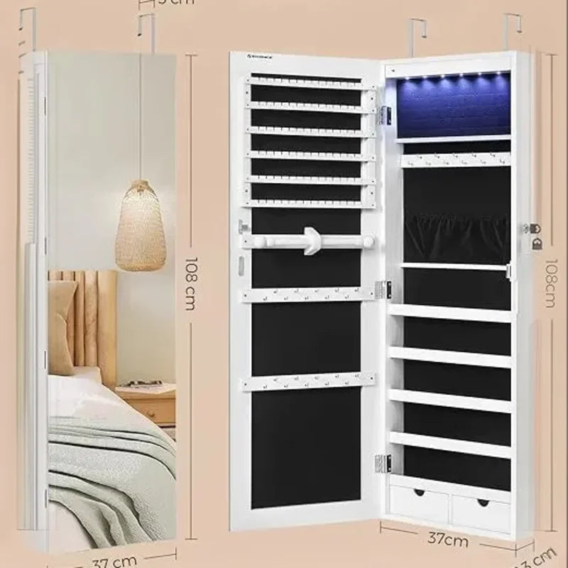 Armoire à Bijoux 6 LED - Miroir Long