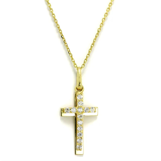 Clément - Collier avec pendentif double croix incrusté de cristaux