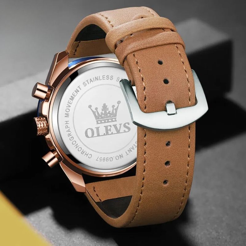 Montre en Cuir Dorée pour Homme - OLEVS Doré