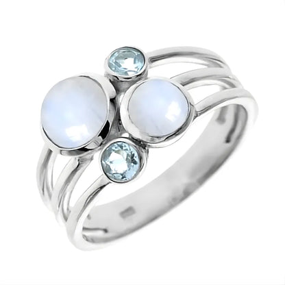 Bague Bulle Argent Pierre de Lune et Topaze Bleue