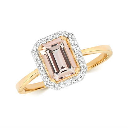 Bague morganite et zircon taille émeraude