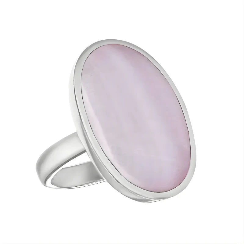 Grande bague ovale en nacre rose argentée