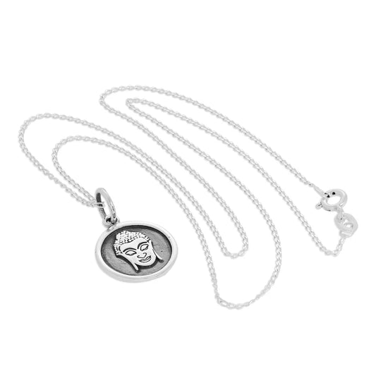 Collier avec pendentif rond en forme de visage de Bouddha 35,6 cm