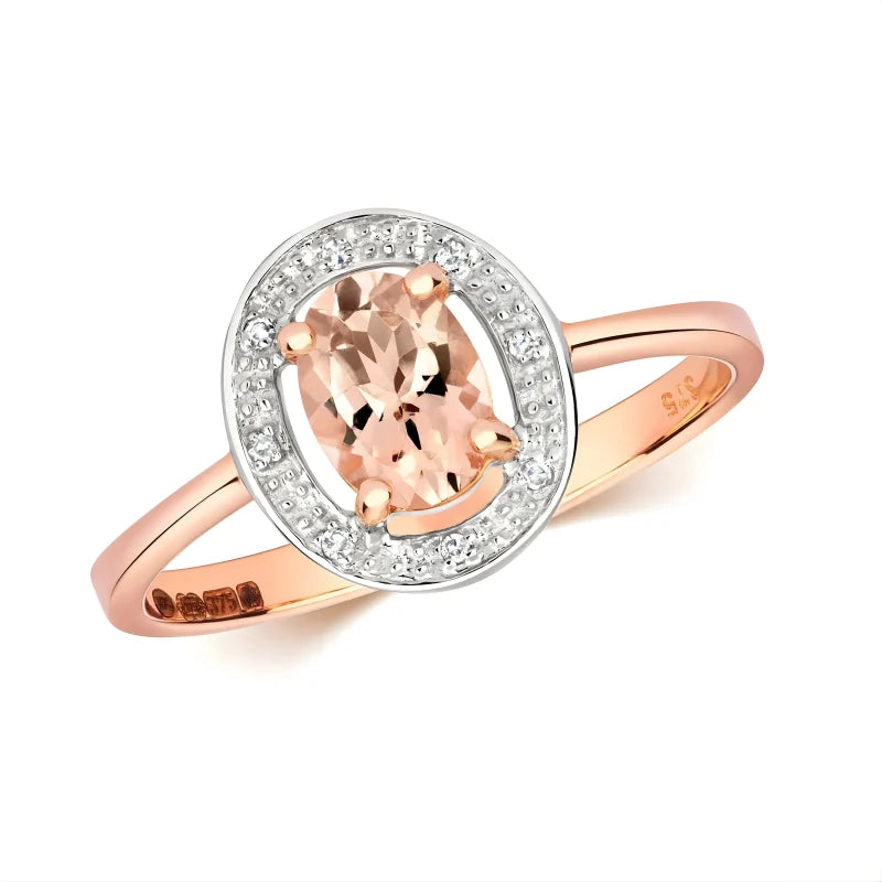 Bague Ovale Morganite & zircon Halo