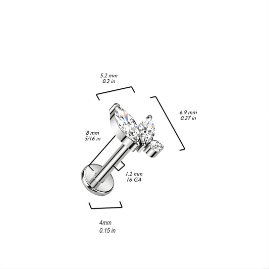 Labret Double Marquise Titane