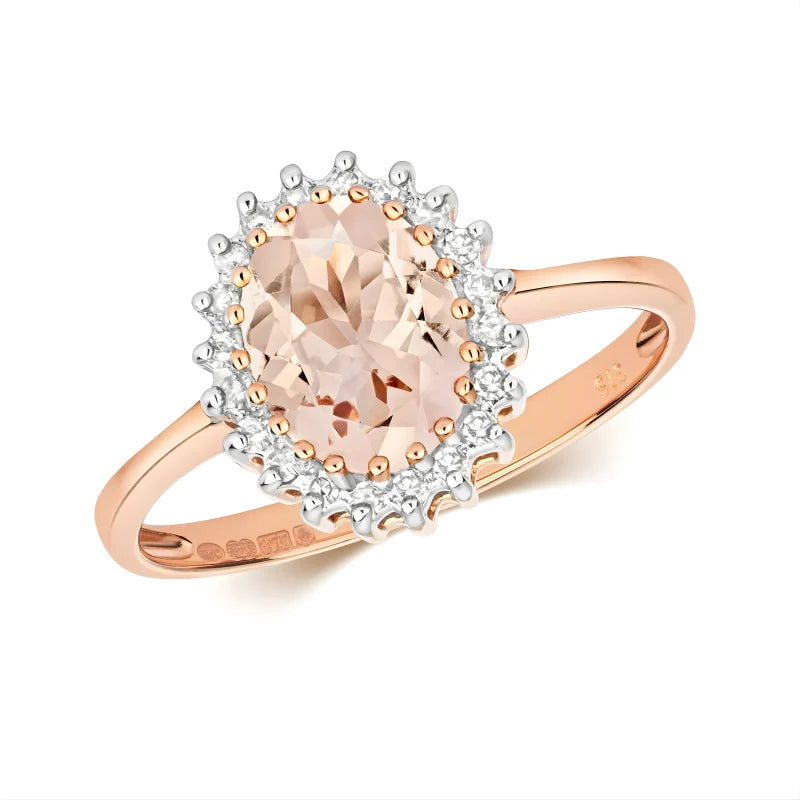 Bague ovale en morganite et zircons