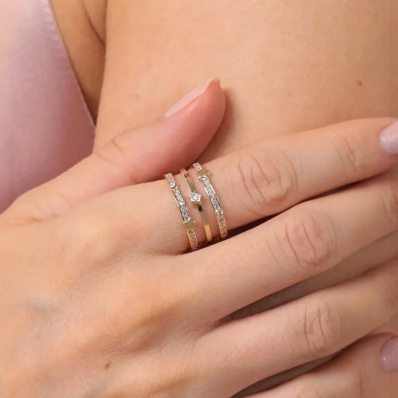 Bague Étoile Céleste à Trois Bandes Dorée