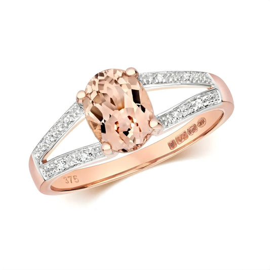 Bague Ovale Morganite & zircon Or Rose