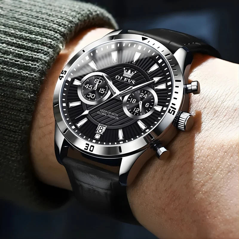 Montre en Cuir Éclatante pour Homme - OLEVS Brillance