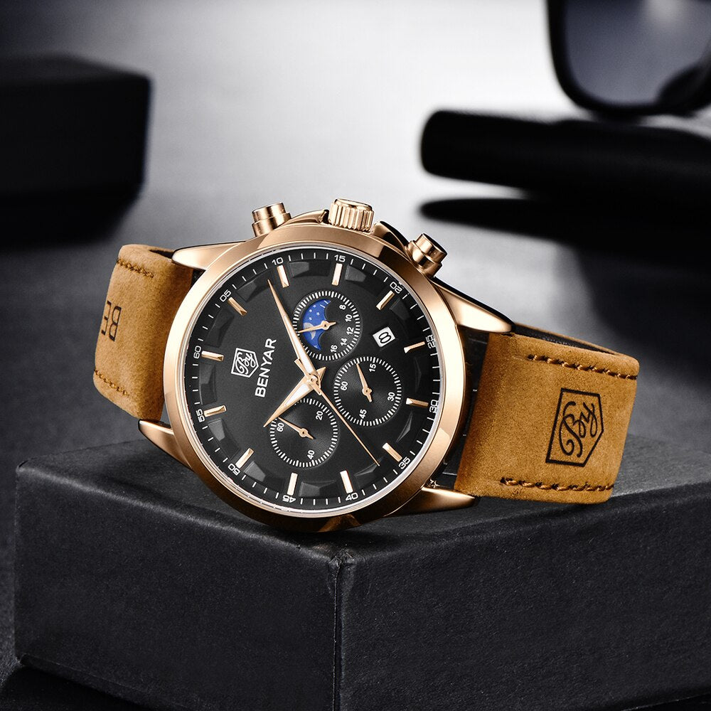 Montre en Cuir Élégante pour Homme - B&Y Daim Gentry