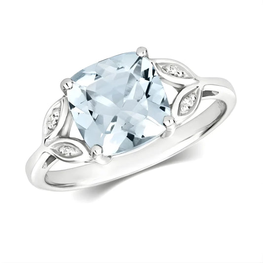 Bague Feuille Aigue-Marine et zircon