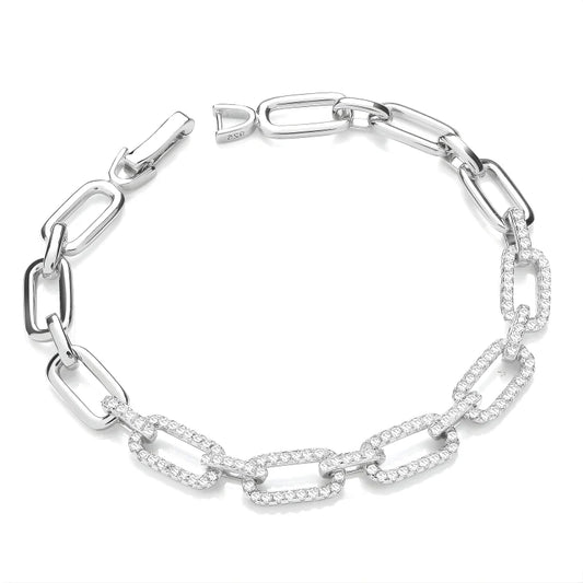 Bracelet à Maillons Ovales en Argenté Pavé