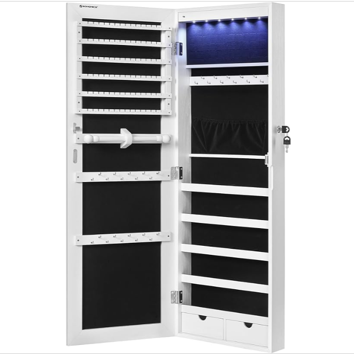 Armoire à Bijoux 6 LED - Miroir Long