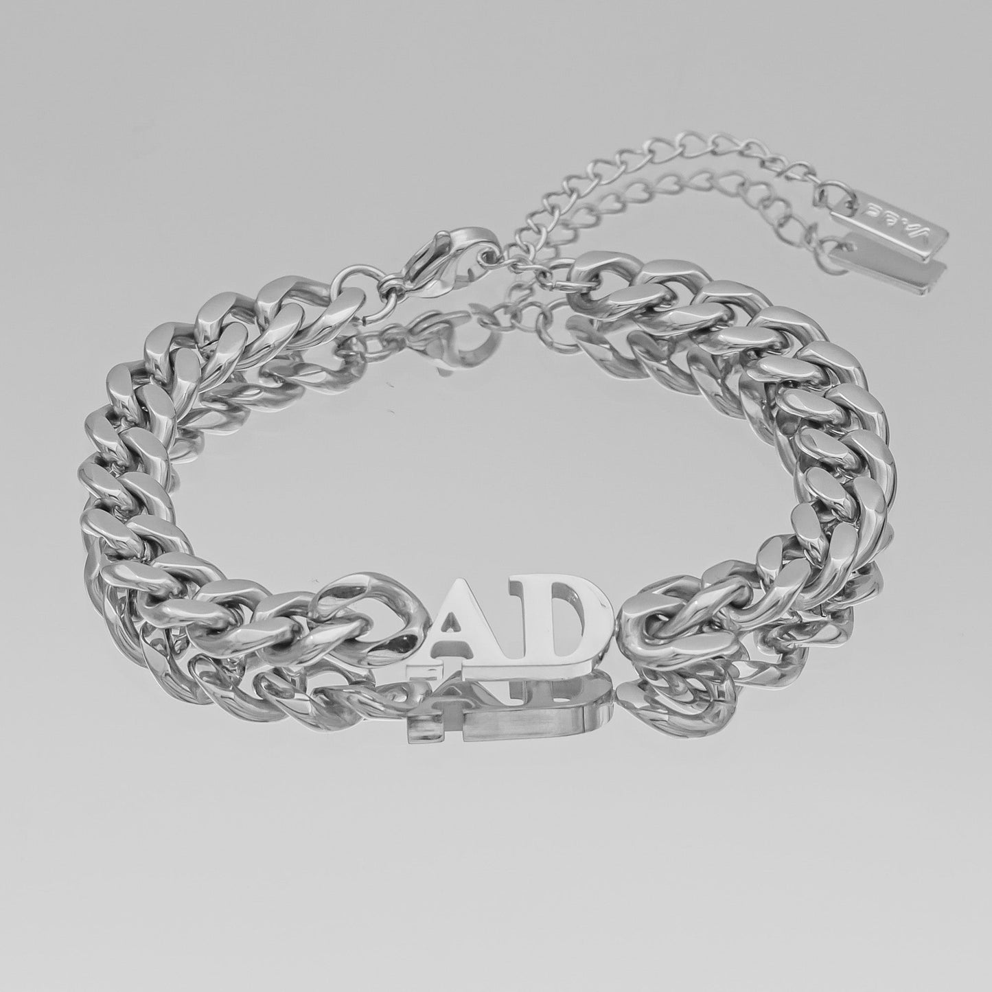 Initial Bracelet in silver and cuban chain