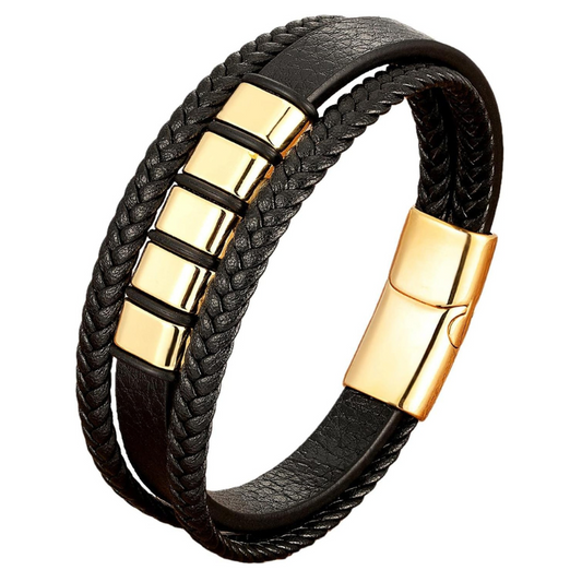 Bracelet Cuir Plat et Tressé pour Homme Argenté