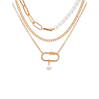 Collier Triple Perle Chaîne