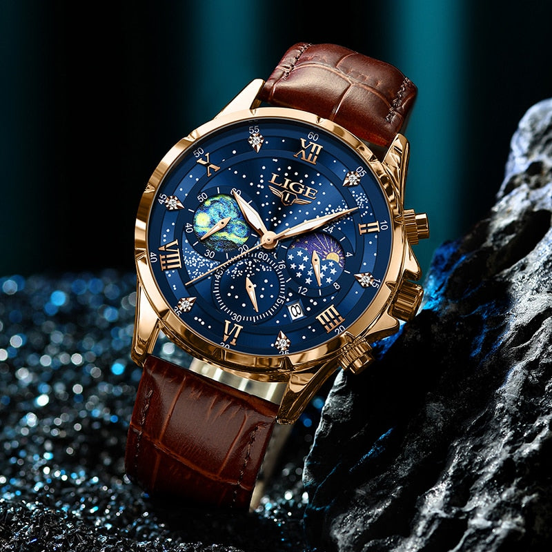 Montre en Cuir Élégante pour Homme - LIGE Azur