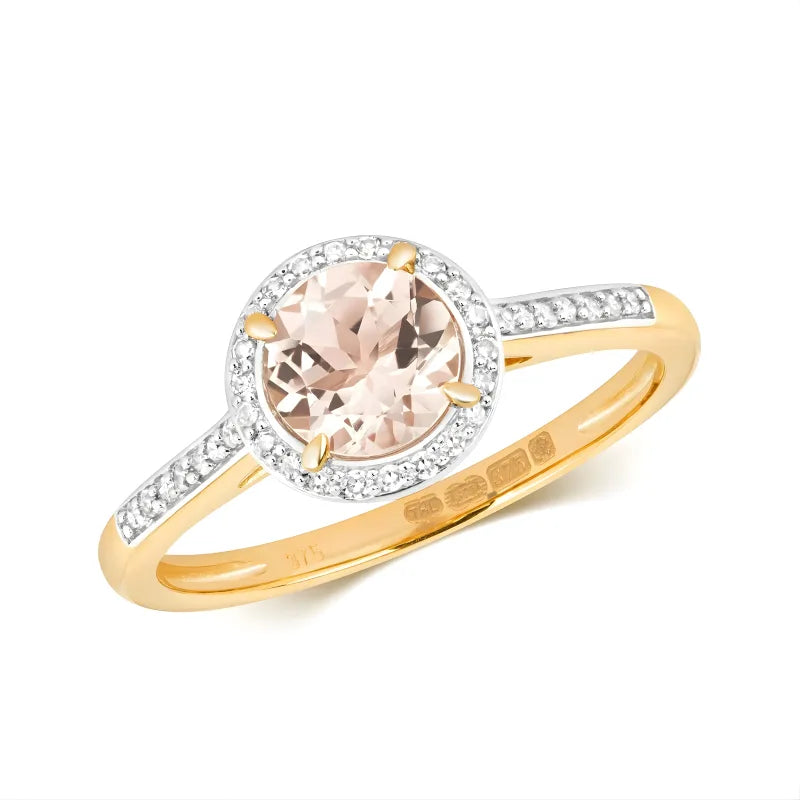 Bague halo de morganite et de zircons