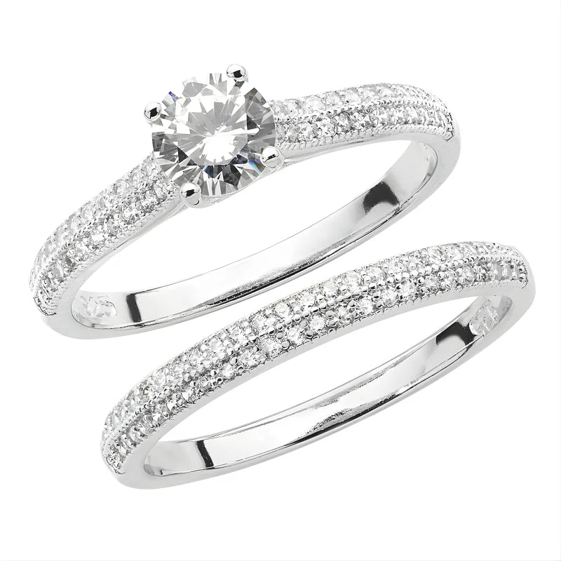 Ensemble de Bagues de Mariée Solitaire Argent Brillant