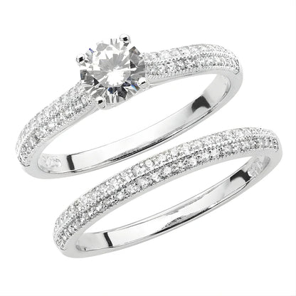 Ensemble de Bagues de Mariée Solitaire Argent Brillant