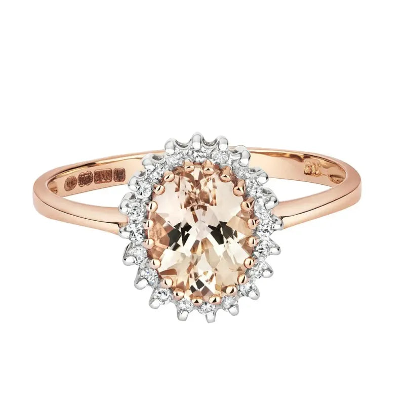 Bague ovale en morganite et zircons