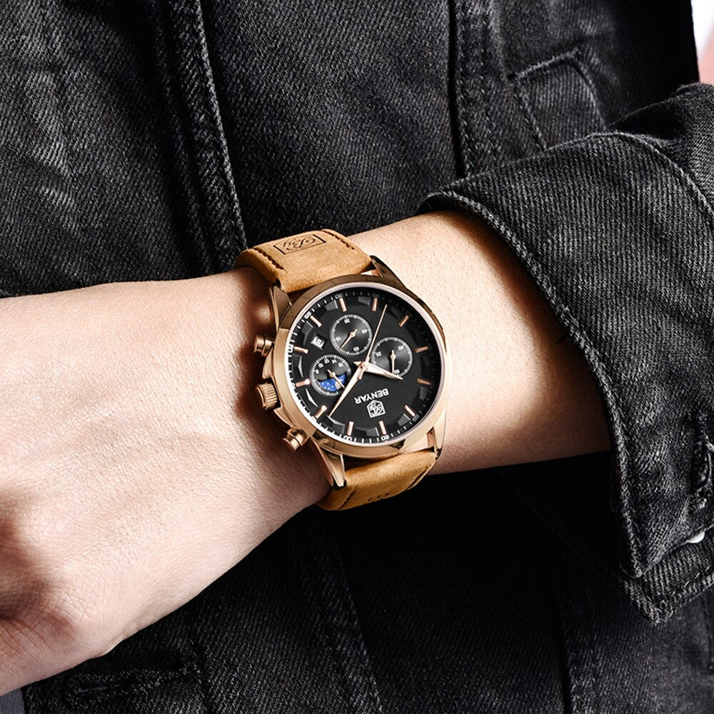 Montre en Cuir Élégante pour Homme - B&Y Daim Gentry