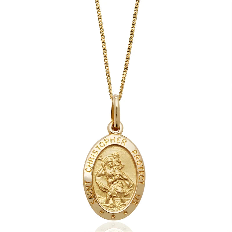 Pendentif Ovale Doré Saint Christophe