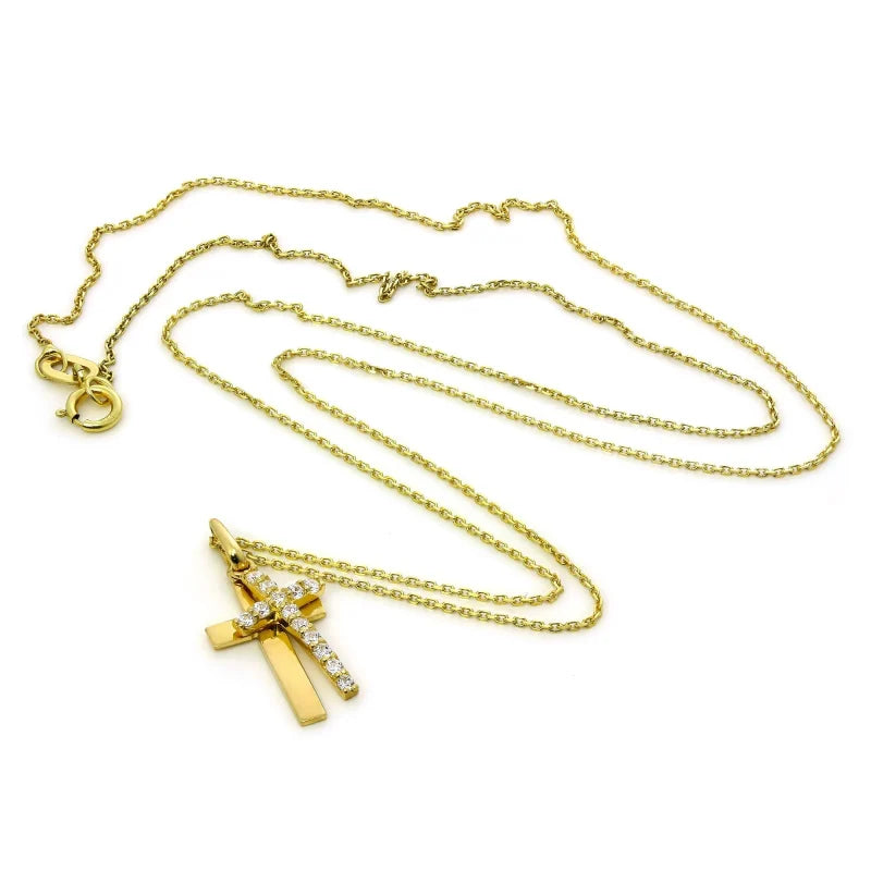 Clément - Collier avec pendentif double croix incrusté de cristaux