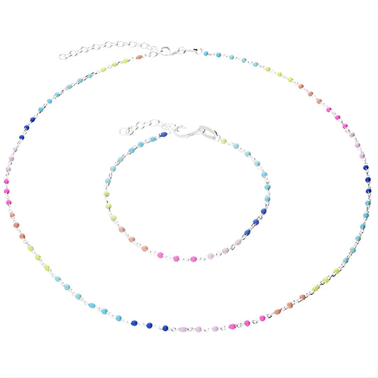 Couleurs de Bijoux | Ensemble Bracelet et Tour de Cou en Perles Arc-en-Ciel